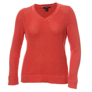 2x  Coral Long Sleeve Textured V-Neck Sweater Style & Co NEW w/ Tags